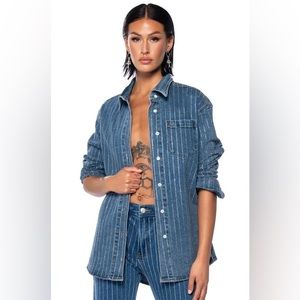 Oversized Rhinestone Stripe Denim Jacket